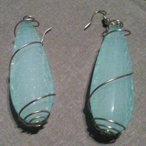 Blue Wire Wrapped Earrings